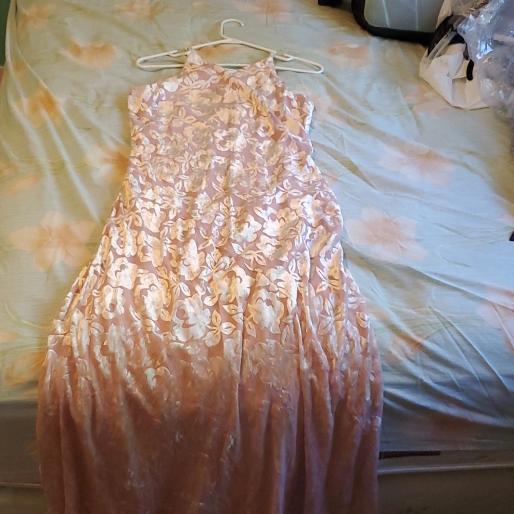 Peachy Floral Velvet Long Formal Dress